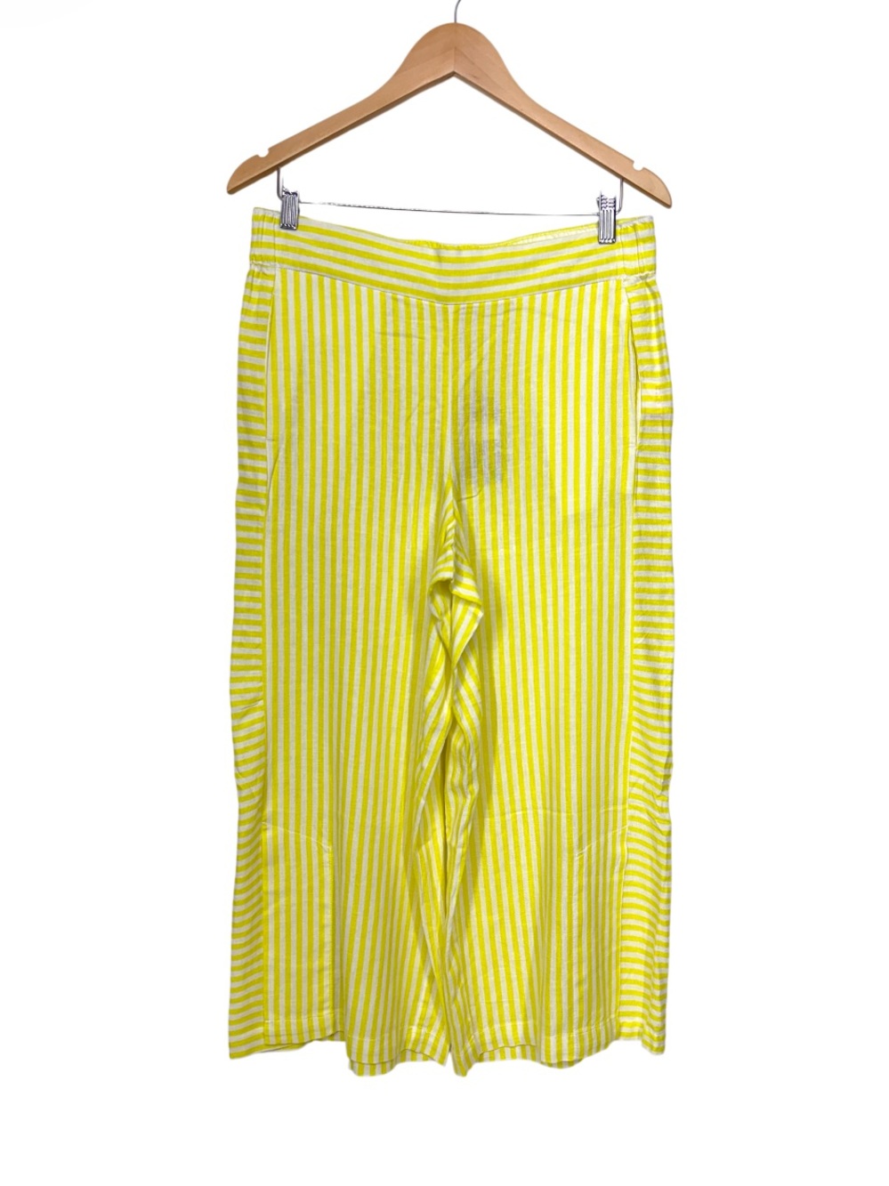 Stella Parker Limeade Yellow & White Striped Linen Wide Leg Gaucho Pants Nwt